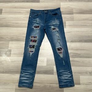 SMOKE & ASH Men’s Distressed Cat Scratch straight Jeans NC0239